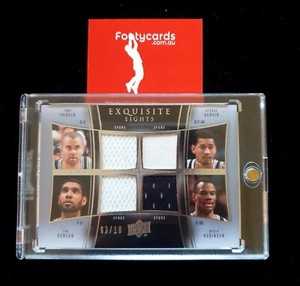 2009-10 UD Exquisite Eights SPURS Tim Duncan Robinson Parker Manu Jersey #3/10 