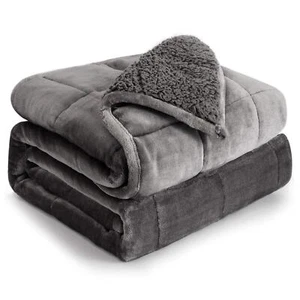 Sherpa Fleece Weighted Blanket, 15lbs, 48x72", Grey, Minky Soft - Picture 1 of 9