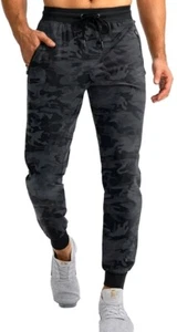 Pudolla Men's Lightweight Jogger Camo Pants Workout Gym Sz Small Black Grey Camo - Picture 1 of 11
