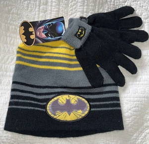 Batman Beanie and Glove Set Black, Gray, Yellow Striped - Picture 1 of 4