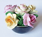 Mini Coalport England Pink Yellow Roses in Pot Bone China Floral Vintage