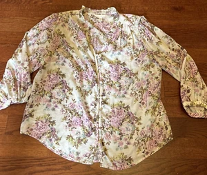 Lauren Conrad Plus Women's Size 0X Pink Floral Shirt Button Down Blouse - Picture 1 of 11