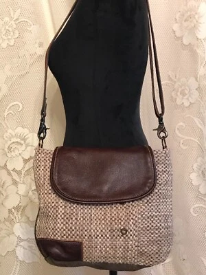 Myra Bag Brown Leather, Cotton, Olive Green Canvas Crossbody/Shoulder Bag EUC - Image 1 of 4