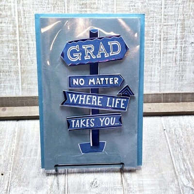 Tarjeta de graduación American Greetings felicitaciones azul brillo signo espuma 3D Foto 1 de 4