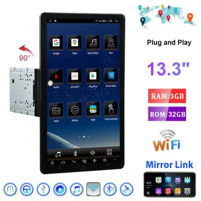 Android 14 Universal Rotatable Double Din Indash Car Stereo Radio Player GPS BT - Image 1 of 4