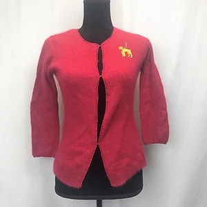 Hillard & Hanson Womens Red Embroidered Sweater Yellow Dog Logo Front Size XS - Picture 1 of 6
