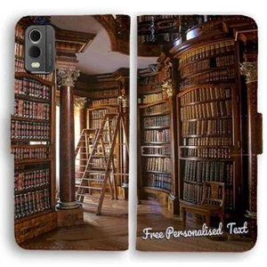Personalised Text Wallet Phone Cover For LG Series - Old Bookshelf Library - Picture 1 of 1