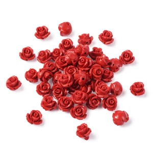 50pcs 3D Rose Flower Cinnabar Resin Beads Red Carved Loose Spacers Beading 10mm - Picture 1 of 10