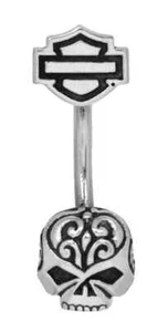 Harley-Davidson Women's Belly Jewel, Filigree Willie G Skull, Silver HDZ0062 - Picture 1 of 1