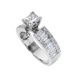 18K White Gold Ring – Over 2 ctw Diamonds  Fancy Engagement Ring, Size 6.75 - Picture 1 of 5