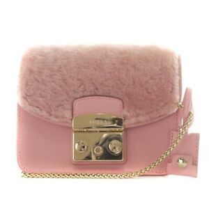 Furla Metropolis Shoulder Bag Fur Chain Leather Pink /An10 Ladies