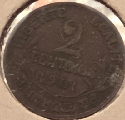 Moneda francesa de 2 céntimos 1901 - ¡Rara tesoro europeo de 120+ años! Foto 1 de 2