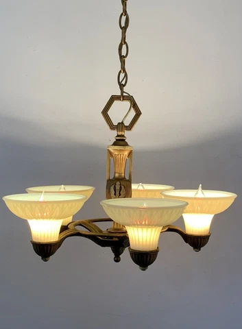 Antique-Vtg 5 Light Art Deco Lightolier 1910s -1920s  Light Fixture; Chandelier Cover