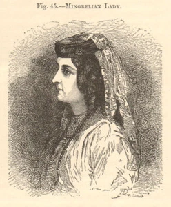 Frau aus Mingrelien (Odishi) Region Georgiens. Tribal. Kleiner alter Druck von 1885 - Bild 1 von 1
