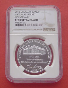 Uruguay 2016 National Library 2000 Pesos Silver Proof Coin NGC PF70UC