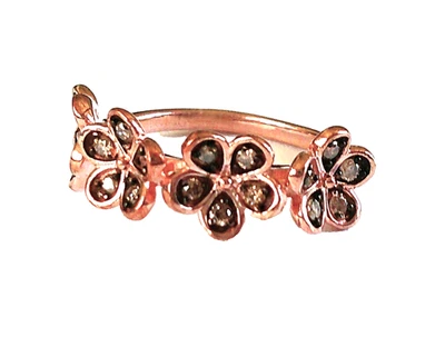 Champagne Diamond Flower Ring / size 5 / 14K Rose Gold over 925 Sterling Silver - Image 1 of 4