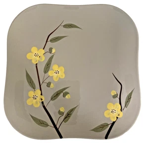 WEIL WARE Pottery Dinner Plates Gray Blossom 9.5" Square Set/ 7 Hand-Painted 🌻 - Picture 1 of 7