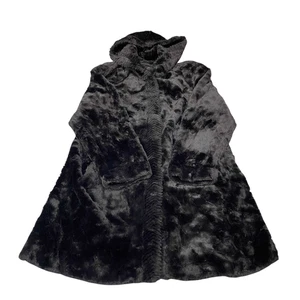 Gallery Kunstfellmantel Damen groß schwarz gefüttert Plüsch Winter Langarm Kapuze - Bild 1 von 5