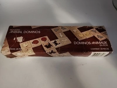 Vintage Dominoes 28 Piece Wooden Animal Set Butterfly Duck Bunny Cat Chick Hen - Image 1 of 4