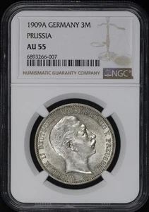 1909 A German States Prussia Silver 3 Mark KM#527 NGC AU-55 - Picture 1 of 2