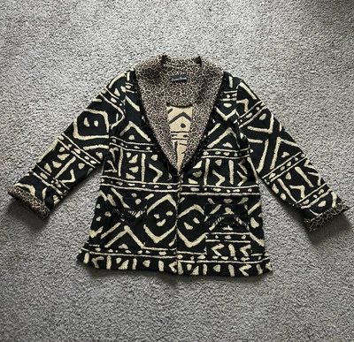 Vintage 80s Cactus Flower Jacket XL Tribal Leopard Tapestry Blazer Beaded Fringe - Image 1 of 4