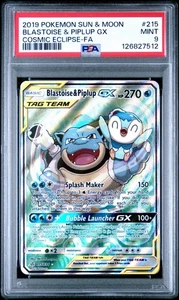 Pokemon Blastoise & Piplup GX Cosmic Eclipse Tag Team Full Alt Art #215 PSA 9 - Picture 1 of 3