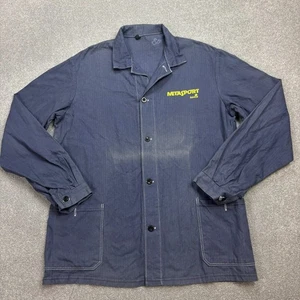 French Jacket Adult Large Blue VINTAGE Herringbone Chore Work Wear Utility Men - Picture 1 of 8