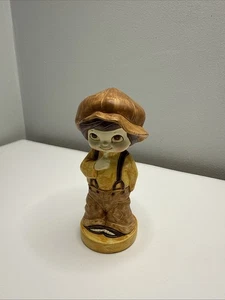Vintage Korean Hand-Made Boy Figurine In Overalls & Cap 6” Mischievous - Picture 1 of 5