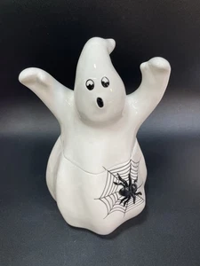 Fitz and Floyd Ghost Spiderweb Halloween Hollow Cookie Jar Candy Canister - Picture 1 of 14