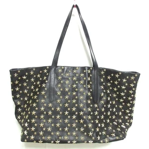 Jimmy Choo Star Studs Leather Tote Bag Shoulder Black Gold Color - Picture 1 of 11