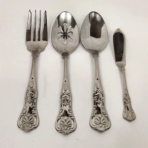 Wallace QUEENS Stainless 18/10 Glossy Silverware 3 Serving Pieces & Butter Knife - Picture 1 of 4