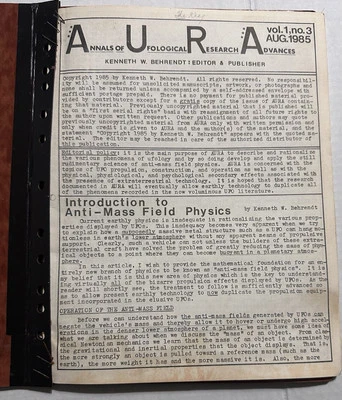 Vintage 1985 AURA UFO Ufological research Newsletter Anti-Mass Field Physics - Image 1 of 4