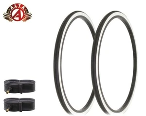 2 ALTA BICYCLE WIRE BEAD TIRES 26 x 1-3/8 WHITEWALL SLICK TOURING TREAD W/TUBES. - Picture 1 of 2