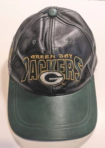 Vtg Packers Green Bay Ball Cap Leather Hook & Loop Hat Adjustable Football - Picture 1 of 12