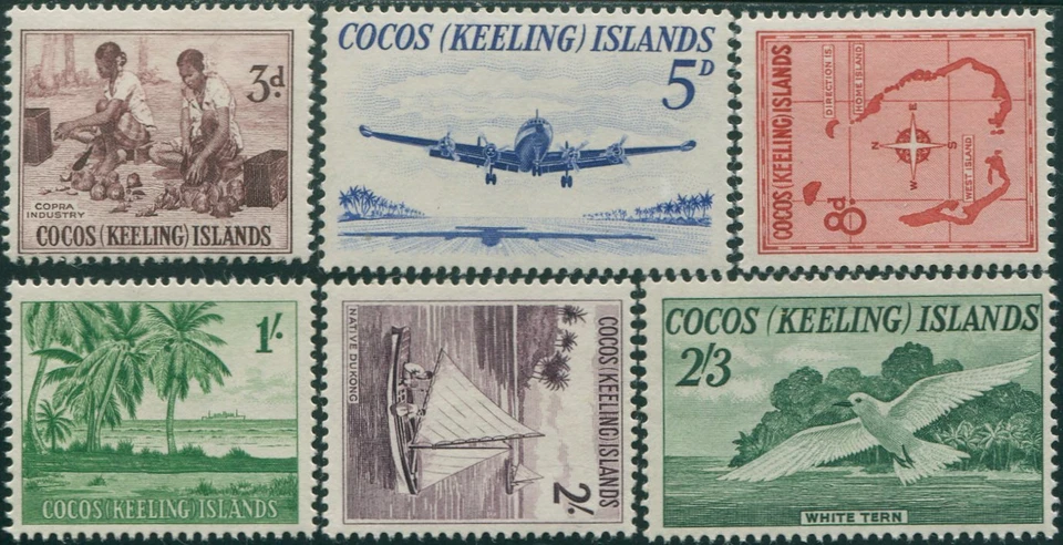 Islas Cocos 1963 SG1-6 Copra Palms Lockheed Jukong charrán conjunto de mapas MNH Foto 1 de 1
