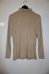 Seed Women's Beige Specked Long Sleeve Ribbed Turtle Neck Shirt Size L Large - Picture 1 of 10