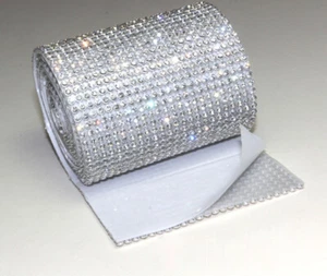 CRYSTAL Mesh Strassband SS8 Borte SELBSTKLEBEND 7,8cm 24 Reihen Strasssteine - Picture 1 of 42