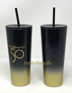NEW Walt Disney World 50th Anniversary Starbucks SS Tumbler Black Gold Luxe - Picture 1 of 12