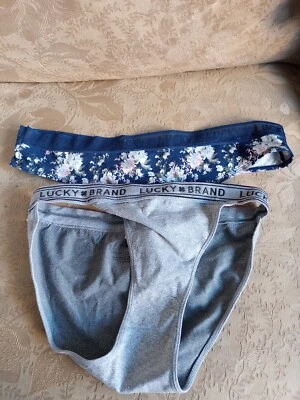 Винтажный Lucky Brand 2 пары XL цветочный стринги 2 кожи + бикини трусики нижнее белье  - Изображение 1 из 4