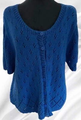 Cárdigan de Colección Tejido a Mano Suéter Azul Real Diseño Diamante Manga Corta Talla Lg Usado en Excelente Condición Foto 1 de 4