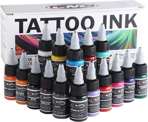 Tattoo Farbe Set - Kit 16 Basic Colours 1Oz (15 Ml) 16 Einheit - Tattoo-Tinte, T - Picture 1 of 11
