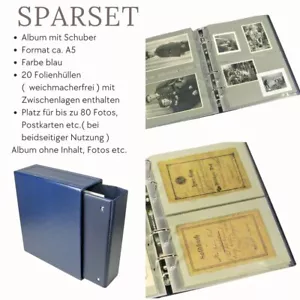 SPARSET Album mit Schuber Luxus blau für Fotos, Pässe etc. A5 mit 20 Folienblätt - Bild 1 von 6