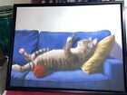 Stupell Cat Couch Relaxing Red Yarn Ball Pet Portrait Wood