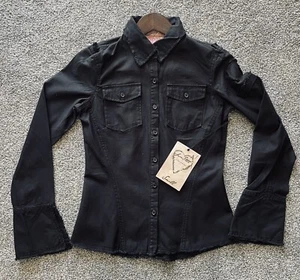 Love Stitch Women's Button Down Long Sleeve Black Denim Shirt Size Small - Picture 1 of 4