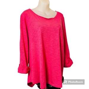 Chico's The Ultimate Tee Top Size 3 (XL/16) Roll Tab Sleeve Scoop Neck Round Hem - Picture 1 of 10