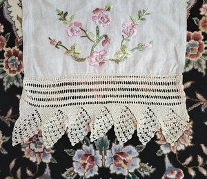 Antique Society Silk Victorian Pink Roses Hand Embroidery Art Nouveau Runner - Picture 1 of 14