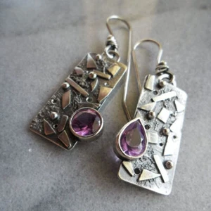 Boucles d'oreilles vintage boho goutte dangle argent 925 crochet d'oreille femmes cadeau bijoux de mariage - Photo 1/2
