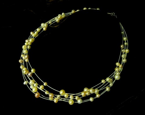 OFF WHITE Collana di perle grigio tortora 6 fili galleggianti originali bianco sporco argento sterling