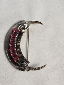 RARO REJA Broche Pin Figura Inserto Diamantes de Imitación Luna Media Luna Esterlina 2.5" - Imagen 1 de 16