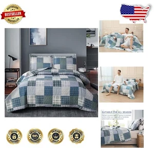 Versatile King Size Patchwork Quilt Set - Soft Plaid Bedding for Every Season - Picture 1 of 10